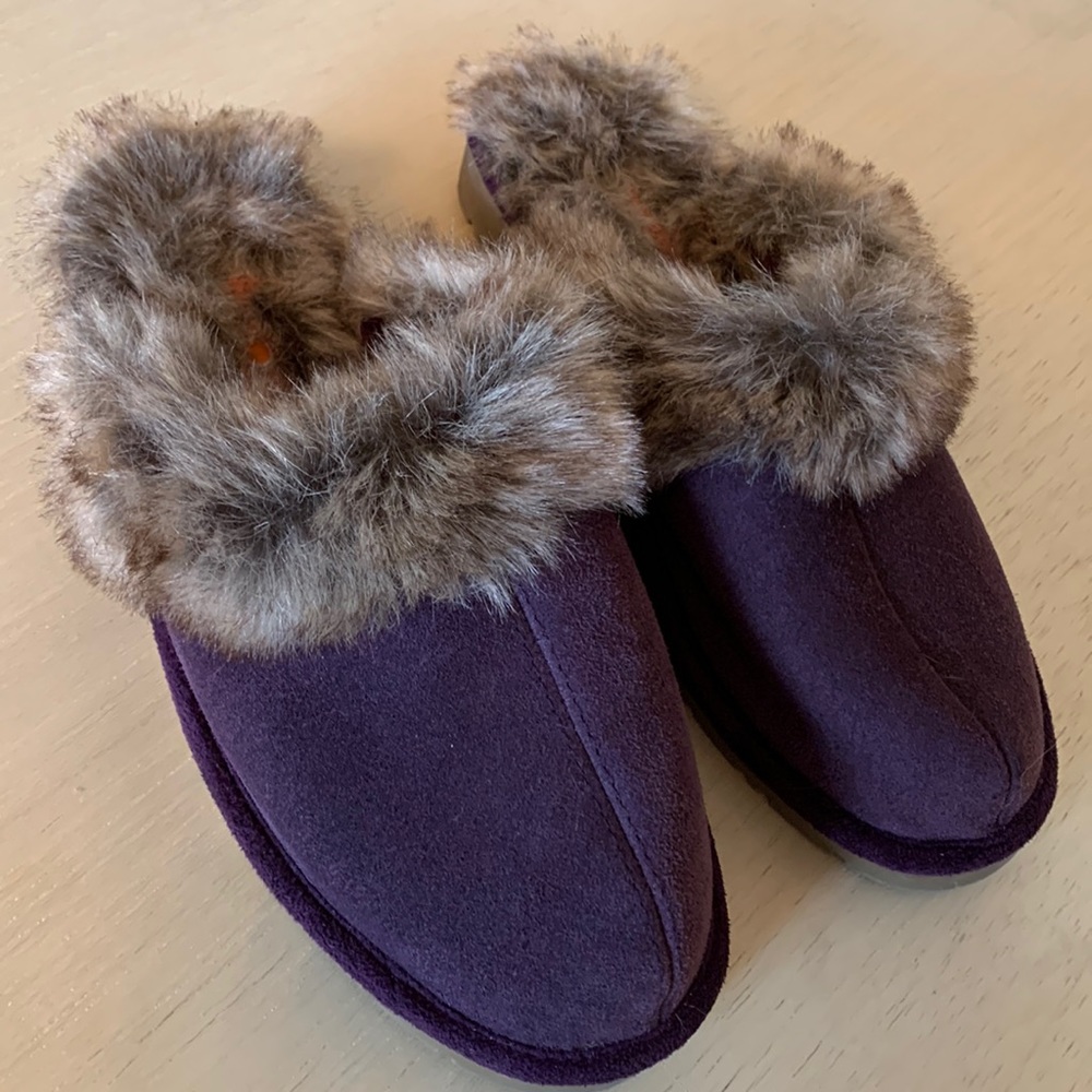 New unworn Sporto leather scuffs slides shoes slipper faux fur study lug sole